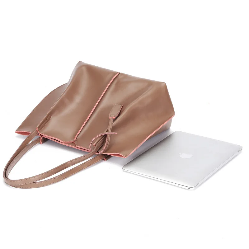 

Fashion Trend Woman High Capacity Soild Color Retro Simple Casual Genuine Leather Shoulder Portable Bag Ins Show High Quality