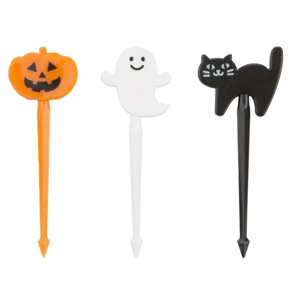 6Pcs Halloween Lovely Cats Pumpkin Ghost Kitchen Fruit Pick Fork Toothpick Non-toxic Dinner Decoration Cute Halloween style, it