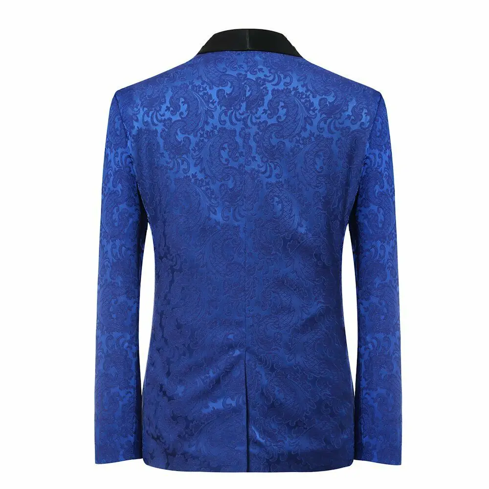 Мужские костюмы жаккард 3 шт костюм Slim Fit Королевский синий смокинг Свадебные платья