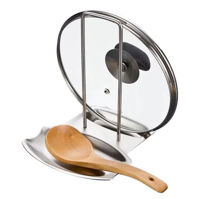 Нержавеющая сталь крышка и ложка стойки, кастрюля крышка кастрюли держатель для полки стойки ложка кухонный инструмент