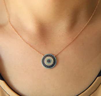 New Authentic 925 sterling silver Turkish evil eye micro pave new rose gold necklace
