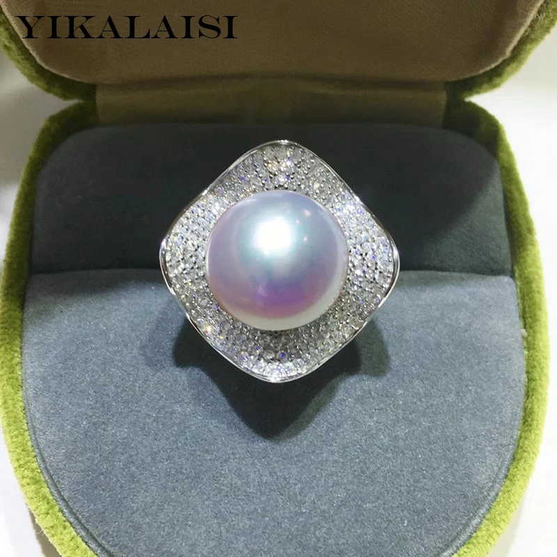 

YIKALAISI 925 Sterling Silver Rings Jewelry For Women 12-13mm Oblate Big Natural Freshwater Pearl Rings 2021 Fine New Wholesales