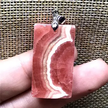

Natural Red Rhodochrosite Necklace Pendant For Woman Man Crystal Argentina 32x18x6mm Beads Silver Rectangle Stone Jewelry AAAAA