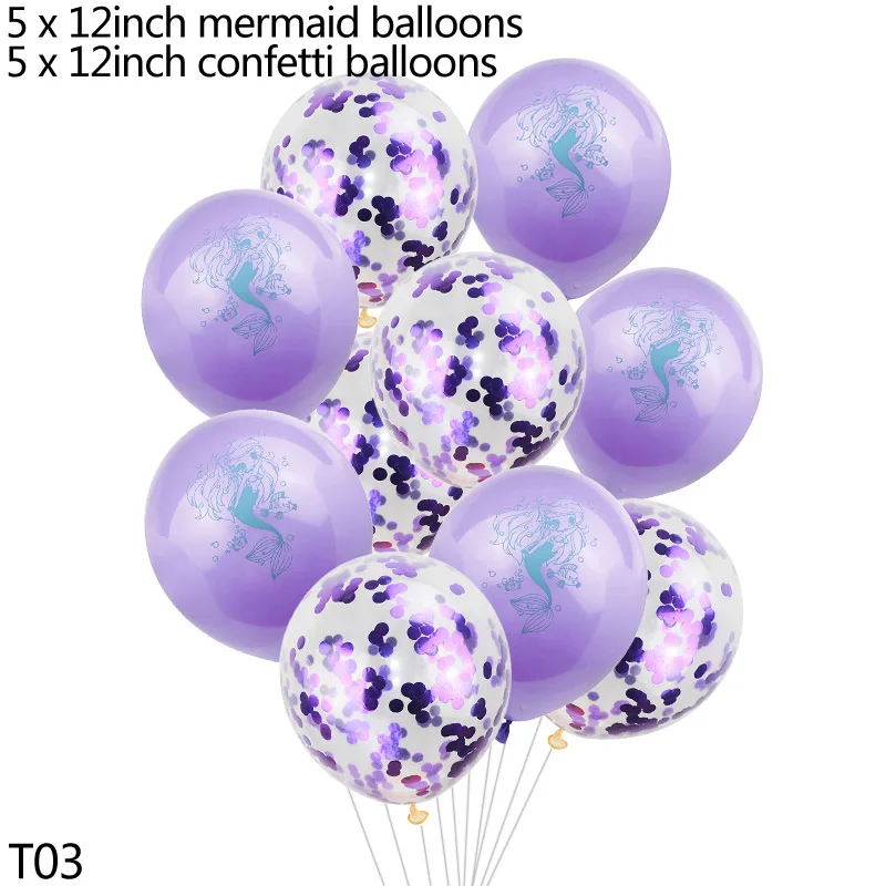 10 шт. 12 дюймов маленькая Русалка воздушные шары для дня рождения конфетти для воздушного шара латексный воздушный шар для детей день рождения Свадебные украшения - Цвет: T03 mermaid balloon