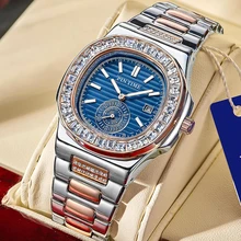 PINTIME reloj analógico de cuarzo para hombre, accesorio de pulsera resistente al agua con correa de aleación, complemento masculino de marca de lujo con calendario, perfecto para negocios