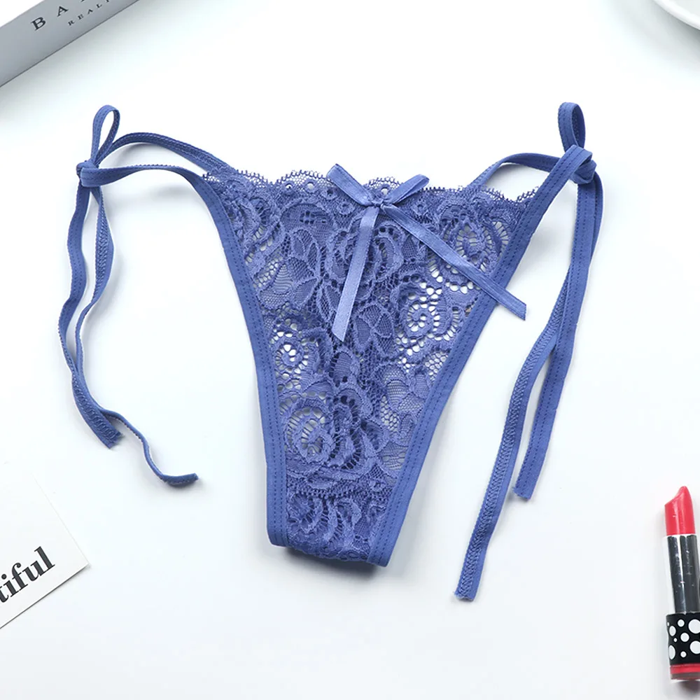 1 Pcs Sexy G-string Thongs Women Panties Floral Sheer Underwear Soft Side Tie Lingerie Briefs Lace Transparent Thong Panties red panties