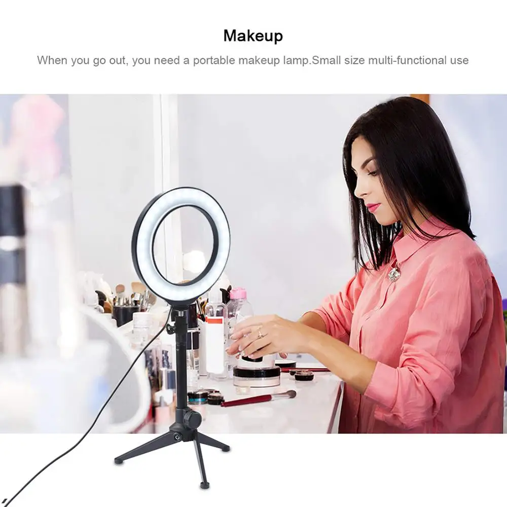 

Video Light Dimmable LED Selfie Ring Light USB ring lamp Photography Light with Phone Holder 2M tripod stand for Makeup