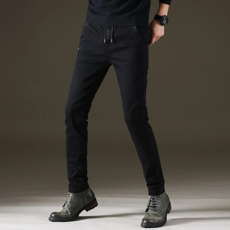Сезон: весна–лето джинсы Для мужчин Slim Fit Эластичные Обтягивающие джинсы для женщин стиль корейско-Стиль комплекты одежды для маленьких девочек из Для мужчин брюки больших размеров