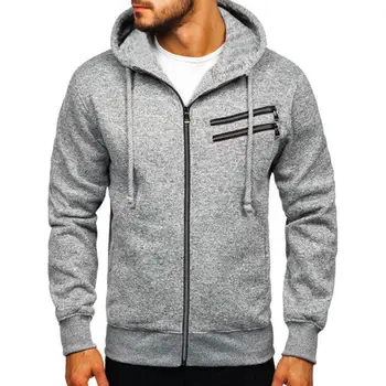 

Spring and Autumn Trendy Running Sweatshirt Casual Men Autumn Solid Color Zip Drawstring Sweatshirt Warm Fleece Hoodie Coat