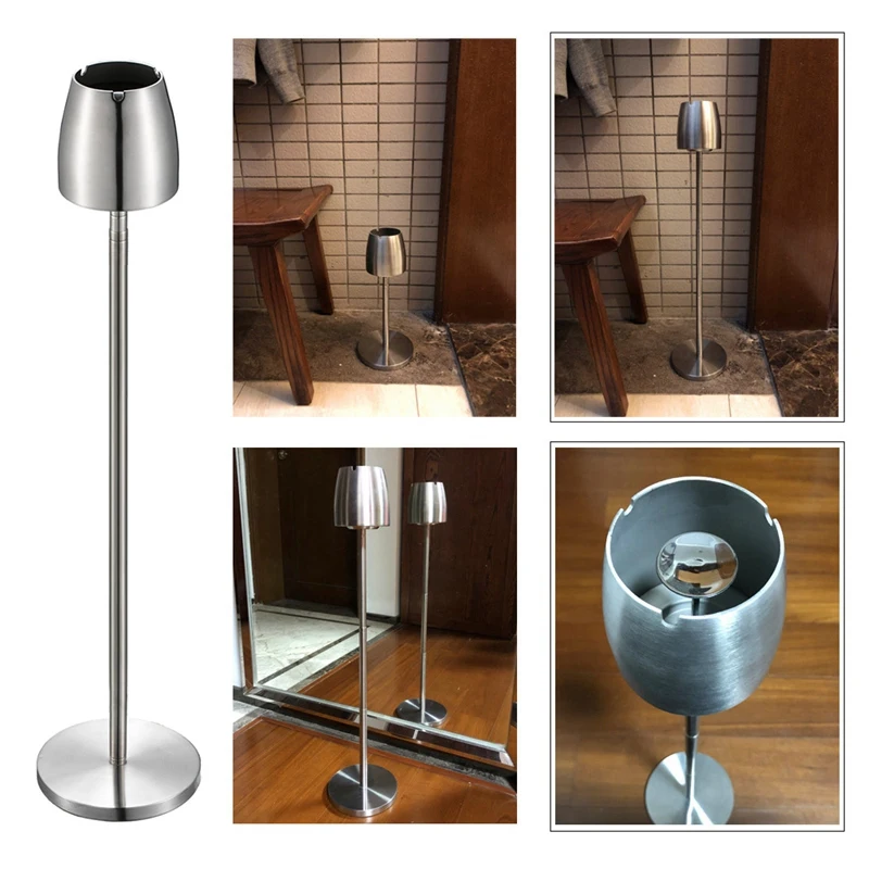 HLZS-Stainless Steel Telescopic Ashtray Floor Standing Ash Tray Ashtray Portable Metal Large Windproof Smoking Accessori Portable Ashtray Stainless Steel Ashtray Metal Ashtray