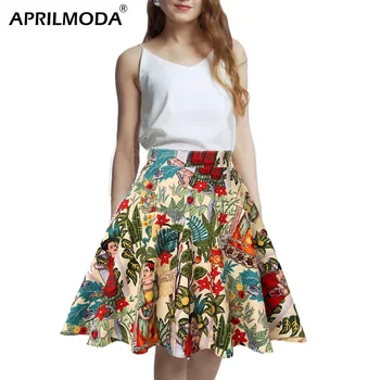 

2020 Summer Midi Skirts Womens Plus Size Vintage Big Swing Floral Skirt Summer Ladies School Cotton jupe femme High Waist Skirt