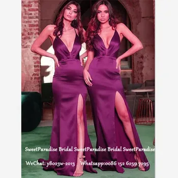 

Purple Satin Mermaid Bridesmaid Dresses For Women Long Spaghetti Strap Wedding Guest Dress Maid Of Honor Vestido De Festa