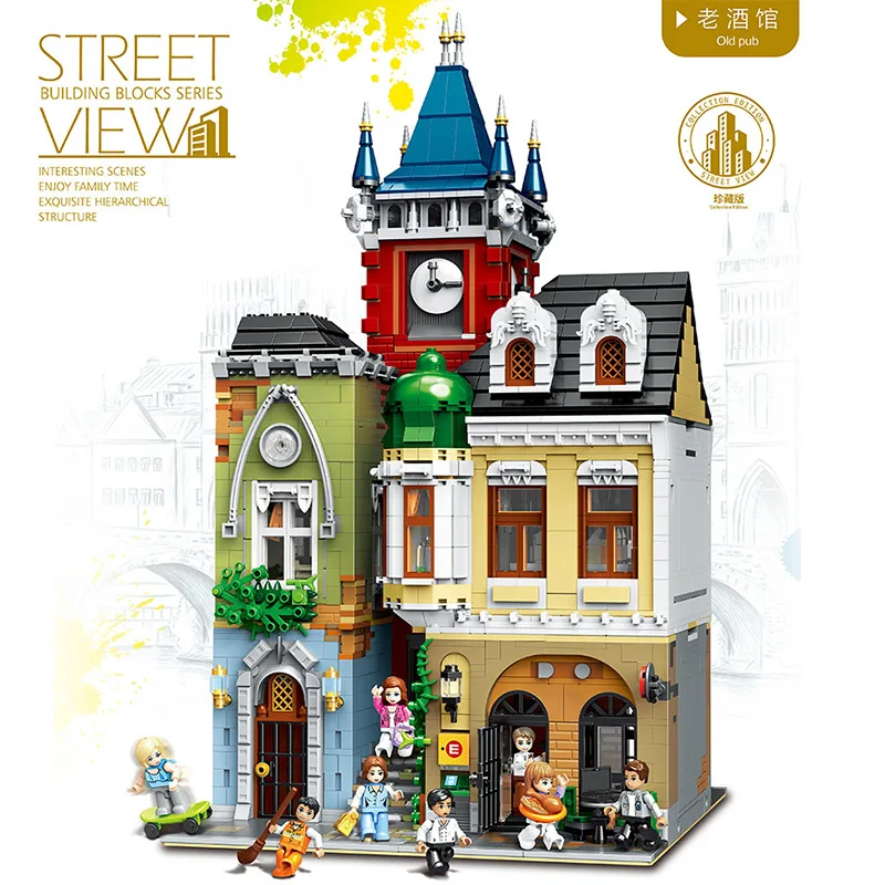 MOC модель City Streetview серия 4030 шт. кирпичный Старый город паб строительные блоки кирпичи наборы детские игрушки Детский Рождественский подарок