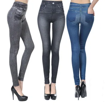 

Women's Pocket Imitation Jeans Seamless Leggings Tight Pants Ropa Clothing Winter Wear Women Autumn