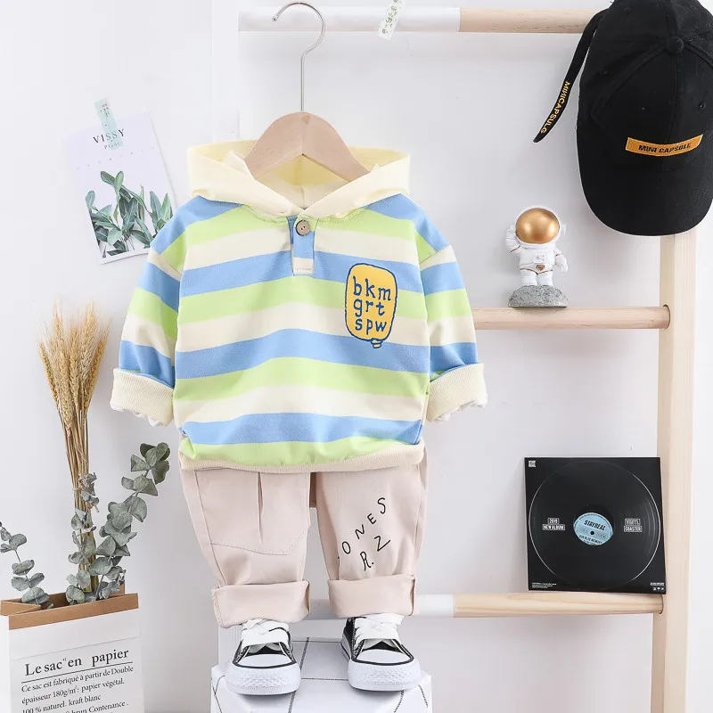 Autumn Boy Set Long Sleeve Toddler Suit Fashion Rainbow Strips Tops Hoodies +Pants 2pcs/set Kids Tracksuit School Costume | Детская