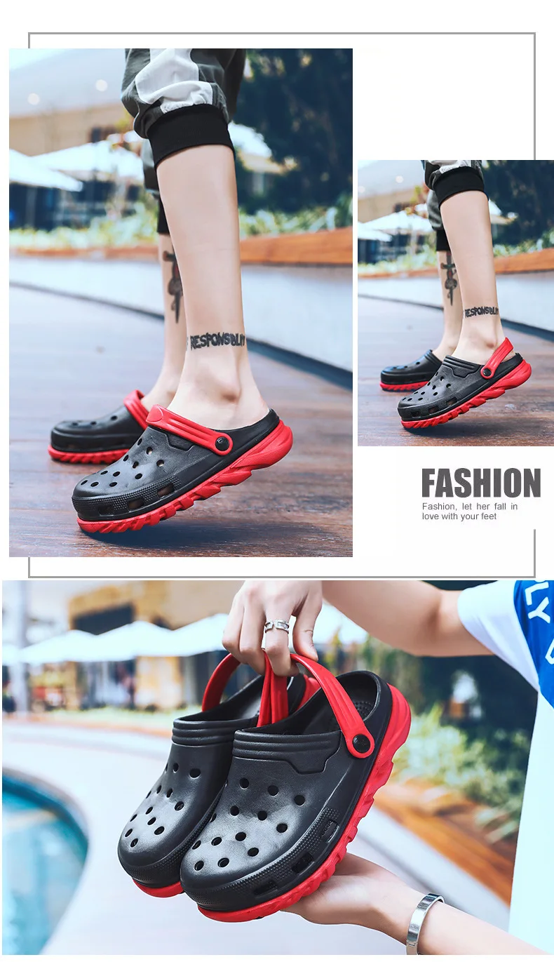 Summer New Style MEN'S Sandals Closed-toe Hollow out Large Size Beach Porous Shoes Thick Bottomed Anti-slip Outdoor Sandals