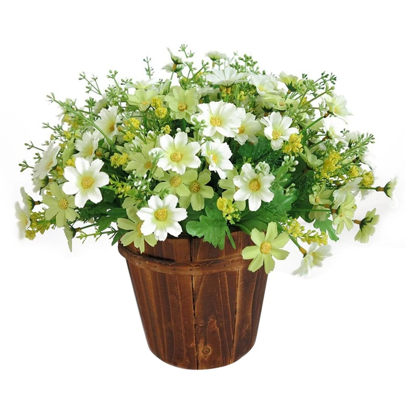 1 Bouquet 28 Heads Artificial Fake Daisy Flower Indoor Outdoor Hanging Planter Home Wedding Garden Cemetery Decor (White Green) | Дом и сад