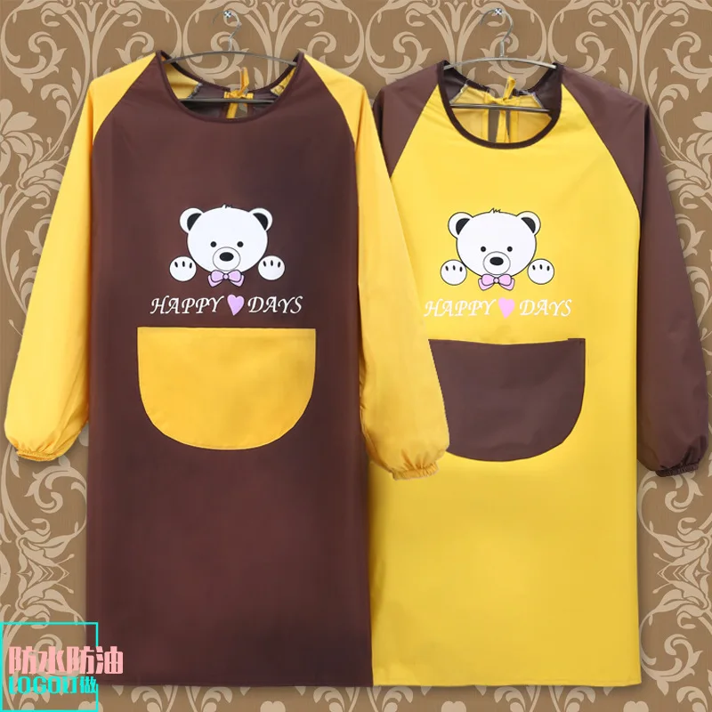 

New Style Waterproof Oil Resistant Apron Warm Long Sleeve Women's Adult Overclothes Cute Cartoon Fine Art Apron Adult Logo Bag