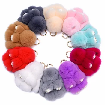 

Fluffy Rabbit Keychain 15cm Cute Real Bunny Fur Rabbit Pom Pom Key Chain Bag Car Key Ring Pendant Key Holder Bag Pendant