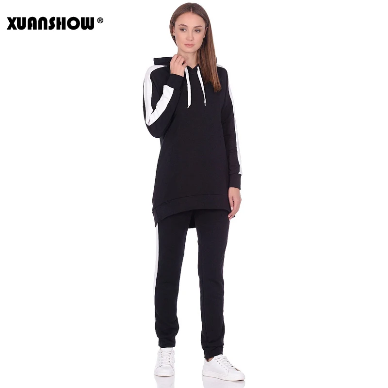 XUANSHOW New Autumn Winter Female 2 Piece Set Tracksuit For Women Long Sleeve Long Hoodies+Pants Two Piece Set Outfit Women Suit