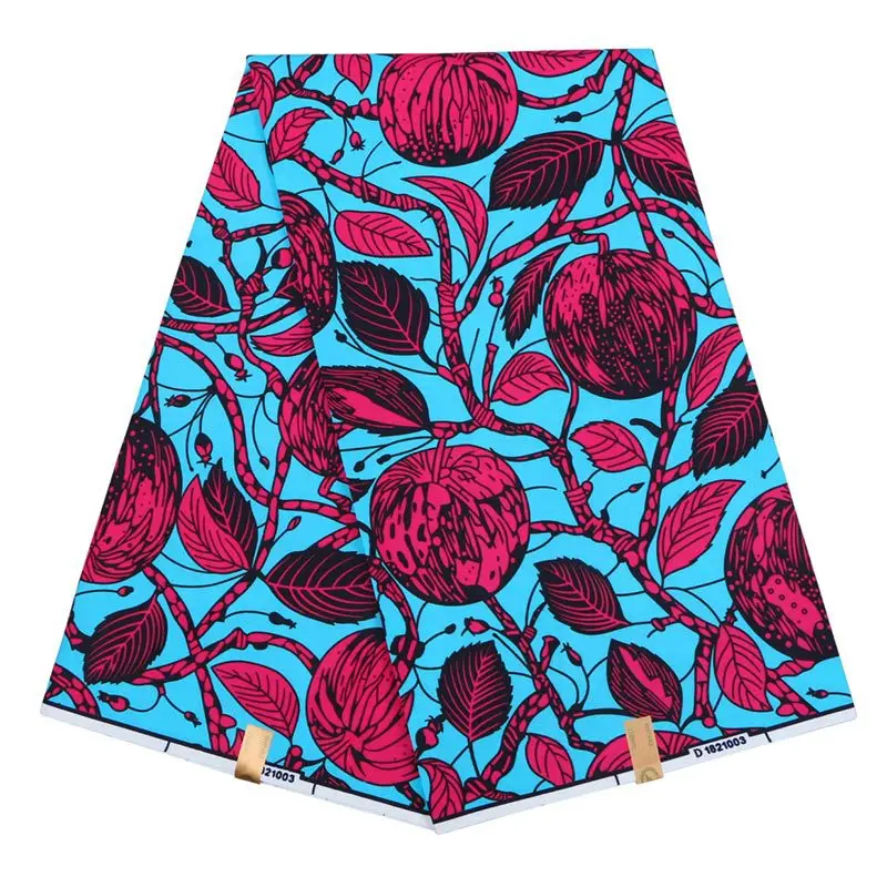 

2019 Wax Fabric New Arrivals Red Apples Print Sky-Blue Fabric African Real Dutch Wax 6Yard