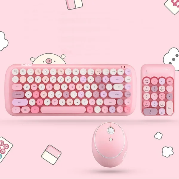 Pink 3 in 1 Set Ноутбук офисный 3 в 1 Мини 2,4G Беспроводная клавиатура, мышь и номер Pad круглый панк мини беспроводная клавиатура и мышь набор - Цвет: Pink 3 in 1 Set