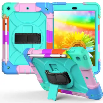 

For iPad 7th Generation Case with Pencil Holder Kid Shockproof Rotating Kickstand Hand Shoulder Strap Rugged Cover for iPad 10.2