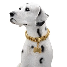 Stainless Steel Dog Necklace Collar Pet Dog Chain Small Medium Large Dogs Gold Solid Cuban Chain Perro Pet Supplies Accessories