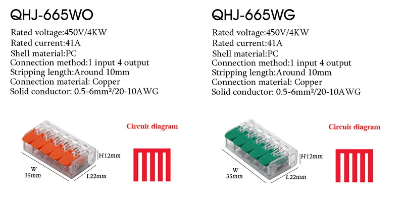 Cable Wire Connectors Mini Quick Terminal Block Universal Compact Wiring Electrical Connector Push-in For 4mm2 6mm2 Transparent