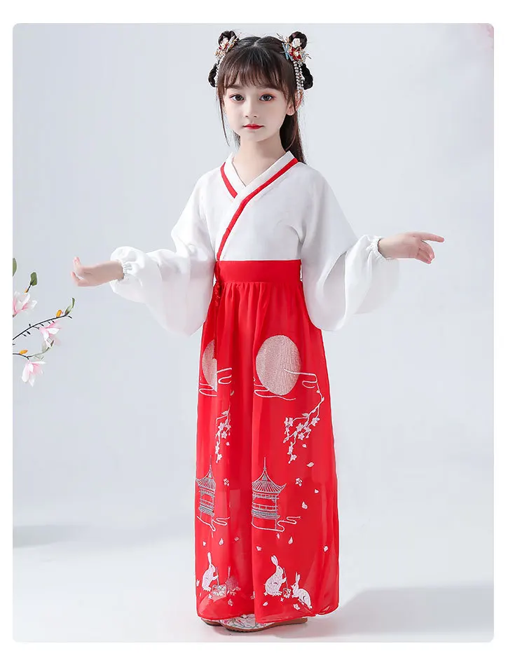 Hanfu/летнее платье с длинными рукавами для девочек; оригинальное улучшенное платье для девочек в стиле ретро и китайском стиле; осеннее платье для фотосессии в национальном стиле