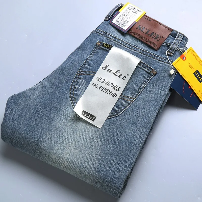 Pantalones vaqueros rectos ajustados para hombre, Jeans de negocios elásticos de alta calidad, informales, clásicos, azul y negro, 9 colores, 28 a 40