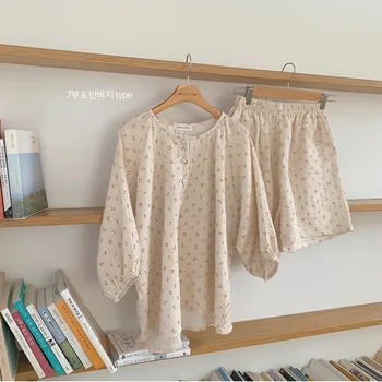 

Print Pajamas for Women Cotton Pigiama Donna Conjunto Pijama Mujer Shorts Women Sleepwear Set Home Conjunto Female Summer Set