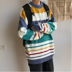 2019 Новая Осенняя Корейская версия тенденции японских полосатые свободные Молодежные пара красивый свитер для повседневной носки