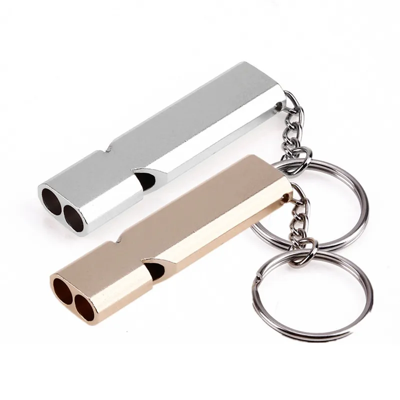 1Pc Camping Hiking Survival Keychains Double Pipe High Decibel Whistle