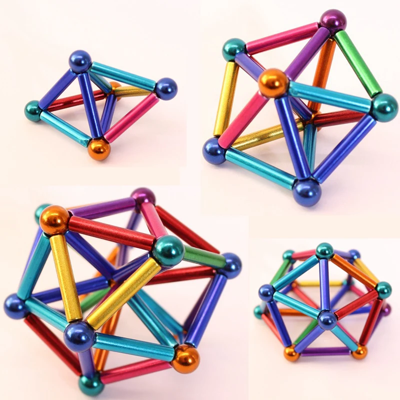 Metal Magnets Cube Magic Building Blocks Children Educational Puzzle Toys Innovative Bucky Magnetic Sticks Steel Balls Set
