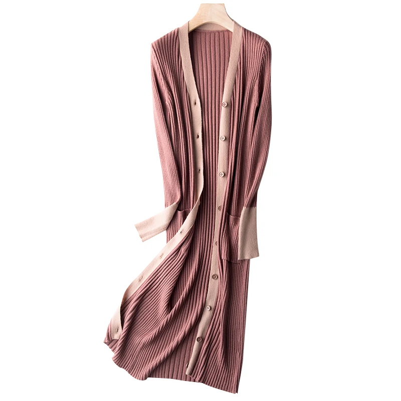 

2020 new cashmere cardigan women's medium long sweater coat loose knit cardigan V-neck wool outside qiusidun