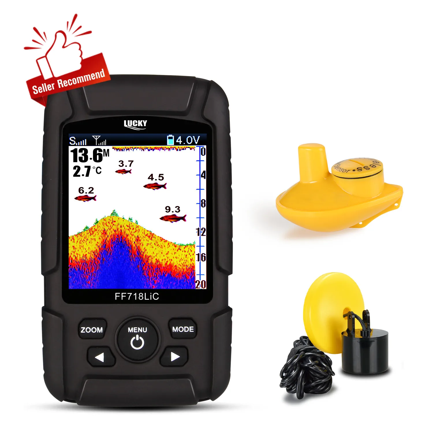 LUCKY FF718LiC depth Fishfinder Transducer 2-in-1 Wired & Wireless Sensor Portable Waterproof echo sounder for All Fishing Types