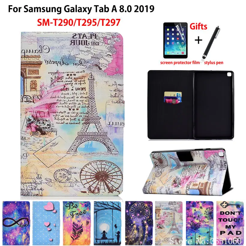 Tower Painted Case For samsung galaxy tab A 8.0 SM-T290 SM-T295 T295 T297 Cover Funda Tablet Flip Stand Shell Coque+Gift