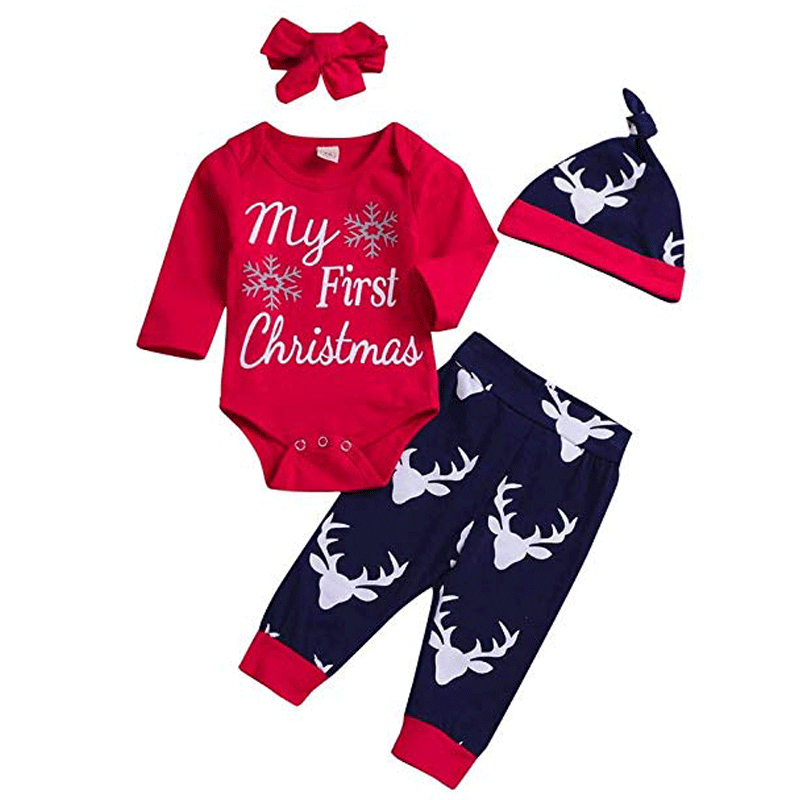 Брендовый комплект из 4 предметов для малышей, боди с цветочным рисунком для маленьких девочек, комбинезон, штаны комплект с повязкой на голову, хлопковый комплект с бантом и буквенным принтом на осень, Лидер продаж года