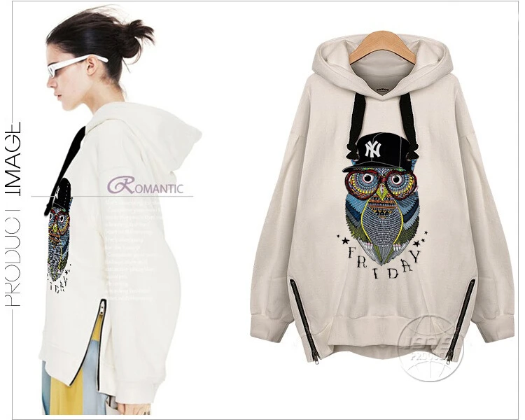 Autumn Winter Hoodies Sweatshirts Women Owl Plus Size Long Sleeve Pullover Thick Oversized Casual H