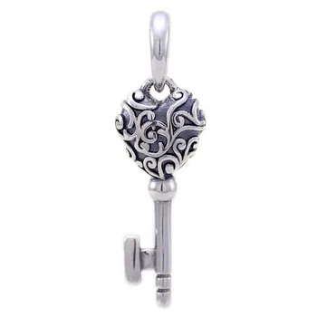 

New 925 Sterling Silver Bead Charm Vintage Lacework Love Heart Regal Key Necklace Pendant Fit Pandora Bracelet Diy Jewelry