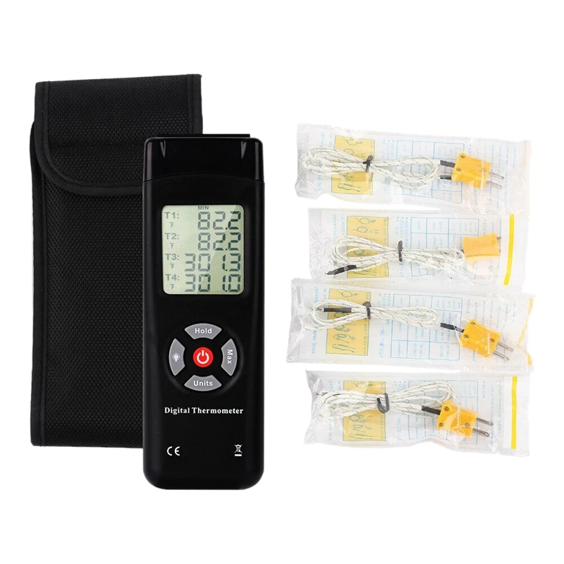 

4 Channel K-Type Digital Thermocouple Thermometer Inputs Backlight T1/T2/T3/T4
