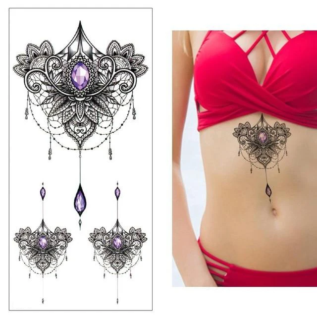 

Temporary Tattoos Sticker for Body Art Mandala Jewel Water Transfer Flash Tattoo Large Flower Totem Fake Tatoo Girl Breast Waist