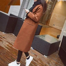 Зимние женские пальто, длинный стиль, отложной воротник, одна пуговица, карманы, Женская Повседневная тонкая женская уличная куртка