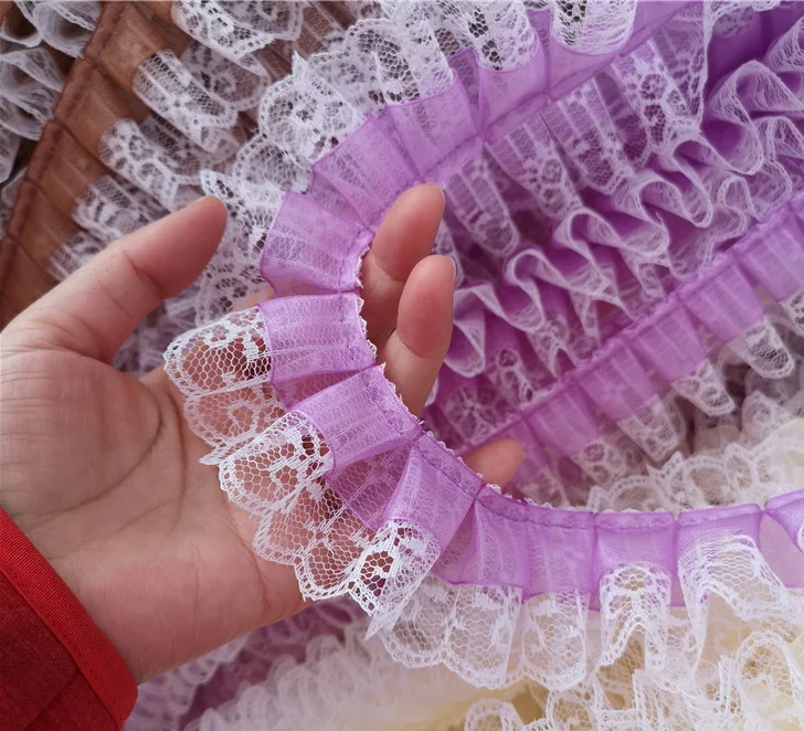 PT2020003 garment trim by lace and organza purple