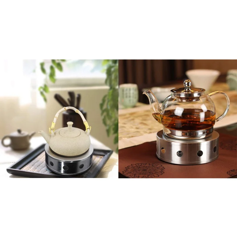 

Stainless Steel Teapot Warmer BaseRound Hollow Frame Design Candle Holder Food Warmer Coffee Tea Pot Tealight Heater