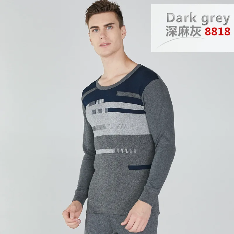 8818Dark Gray Лидер продаж мужское термобелье костюм хлопок круглый воротник осень зима кальсоны костюмы - Цвет: 8818Dark Gray