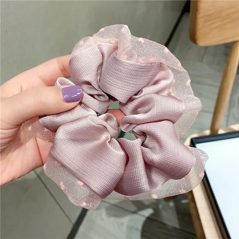 designer hair clips 1Pc Women Hair Bands Lace Dot Hair Ties Hair Accessories Chiffon Scrunchies for Girls Lady Elastics Bezel Women Ponytail Holders large claw hair clips