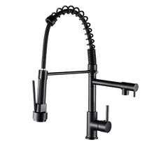 High Black Kitchen Faucet Hot and Cold Rotating Spring Kitchen Two  Function Can Rotate Brass Material