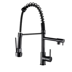 High Black Kitchen Faucet Hot and Cold Rotating Spring Kitchen Two  Function Can Rotate Brass Material